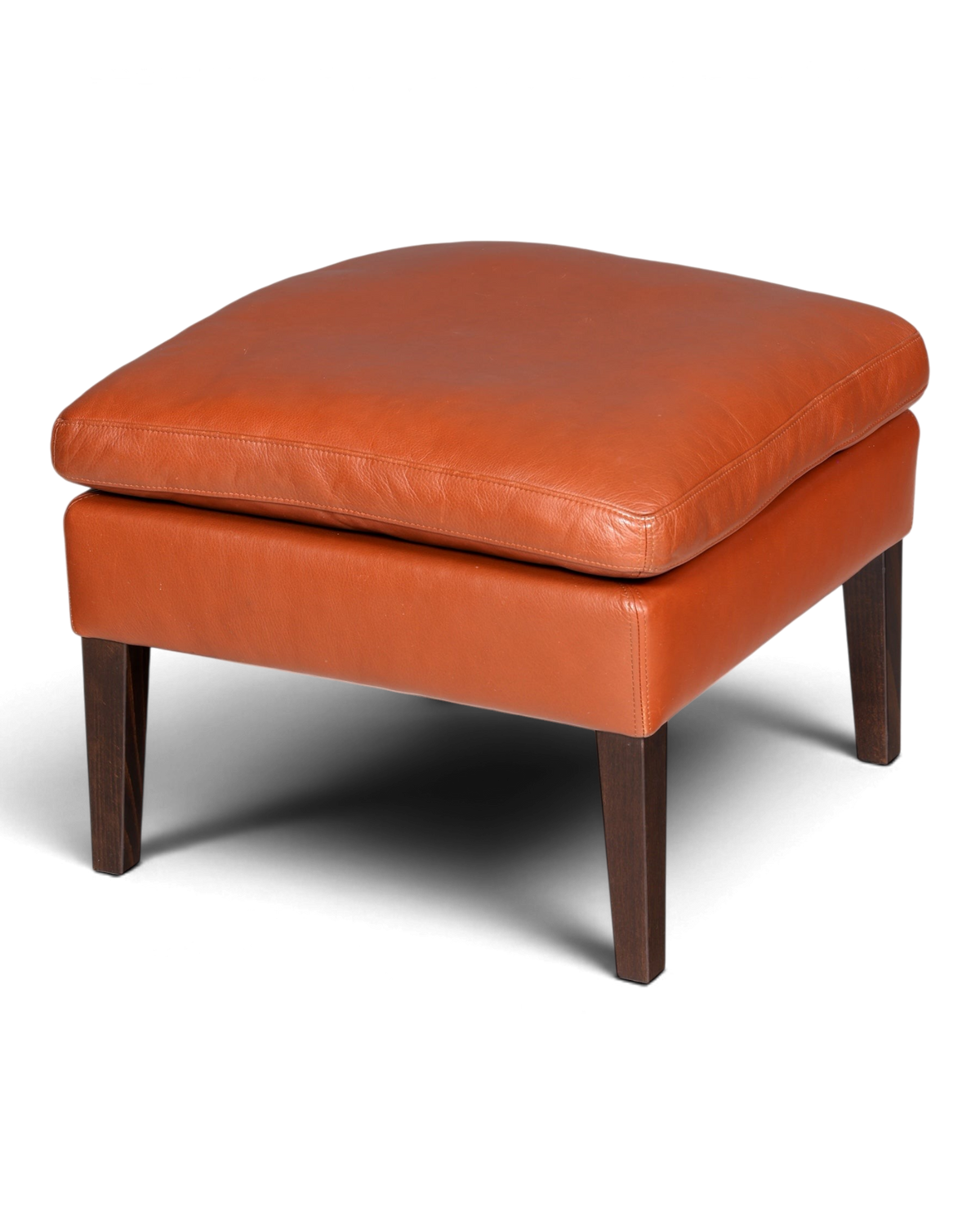 Hauptstadt Möblerei Hocker in Cognac-Leder mit dunklen Holzbeinen und gepolsterter Sitzfläche