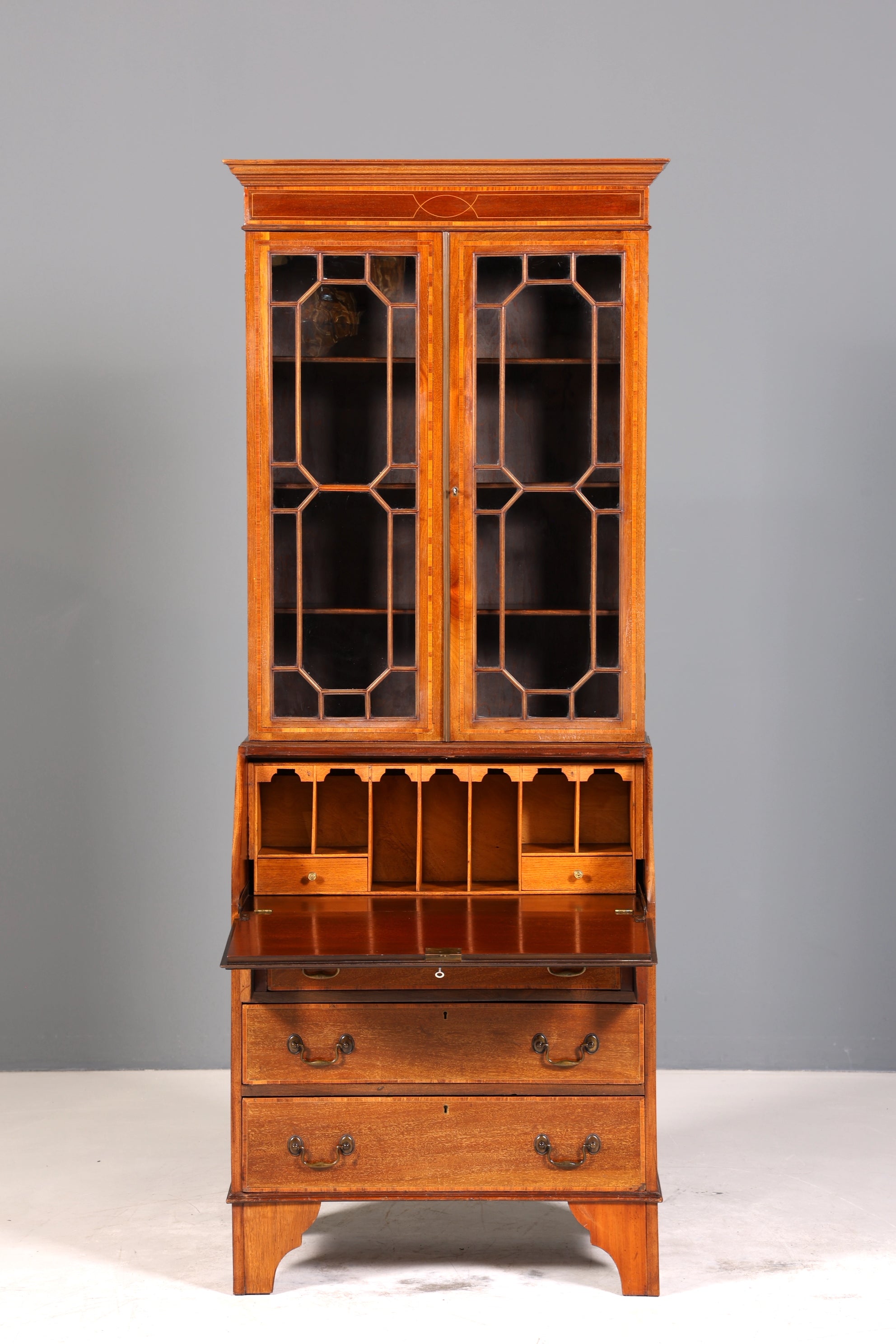 Stilvoller Englischer Sekretär Büro Aufsatzsekretär Antik 60S Vitrinen Schrank UK