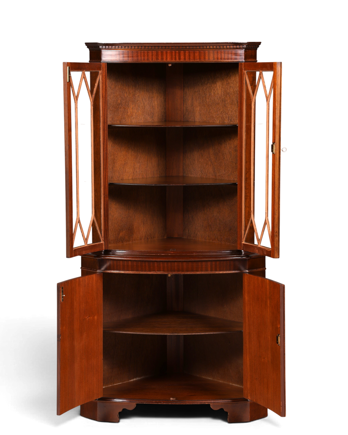 Wunderschöne Englische Eckvitrine Mahagoni Antik 60s echt Holz Schrank Eckschrank Glasvitrine
