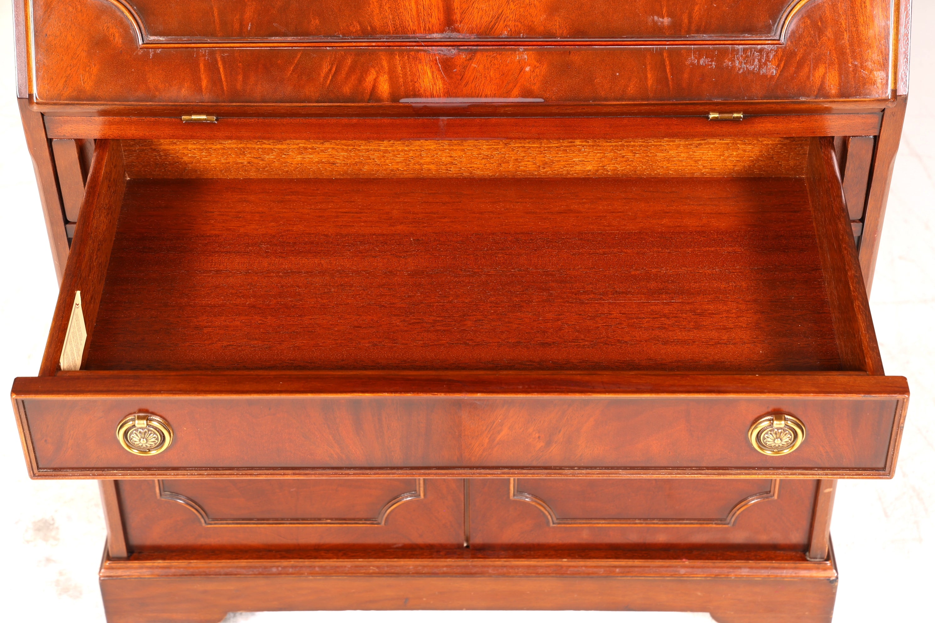 E913 Finish cm Stilvoller Englischer Sekretär Original Heldense Büro Aufsatzsekretär Eibe Antik 60S Vitrinen Schrank UK