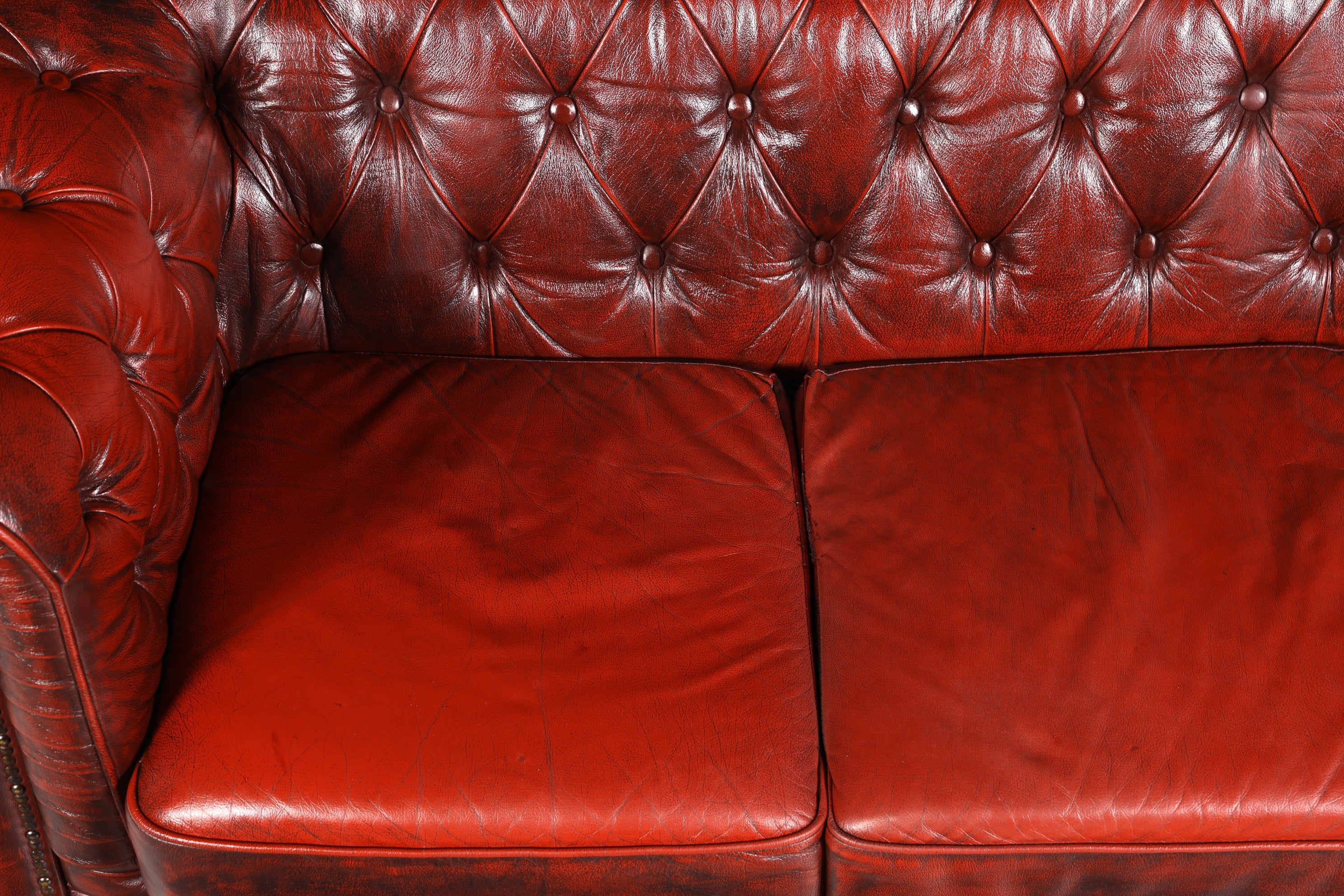F956 Finish cm Wunderschönes Original Chesterfield Sofa 3- Sitzer echt Leder Oxblood Couch Englisch