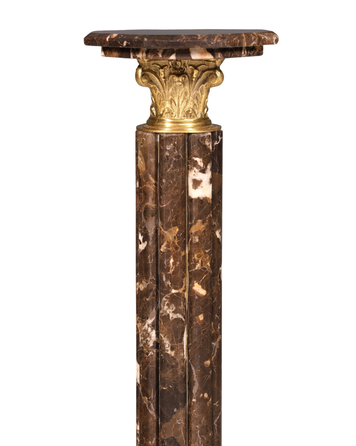 Hauptstadt Möblerei Barock Marmorsäule im Louis XV Stil mit goldenem Kapitell und braunem Naturstein