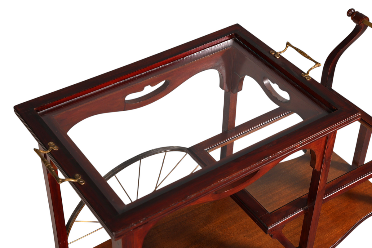Wunderschöner filigraner Jugendstil Servierwagen Antik Glas Barwagen Teewagen um 1910