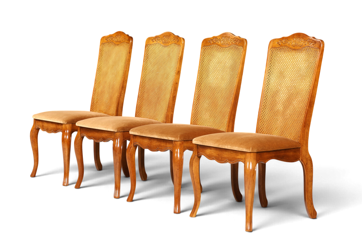 F987 Finish cm 4x Original Chippendale Stuhl Vintage Korbgeflecht Küchenstuhl Samt Stuhl