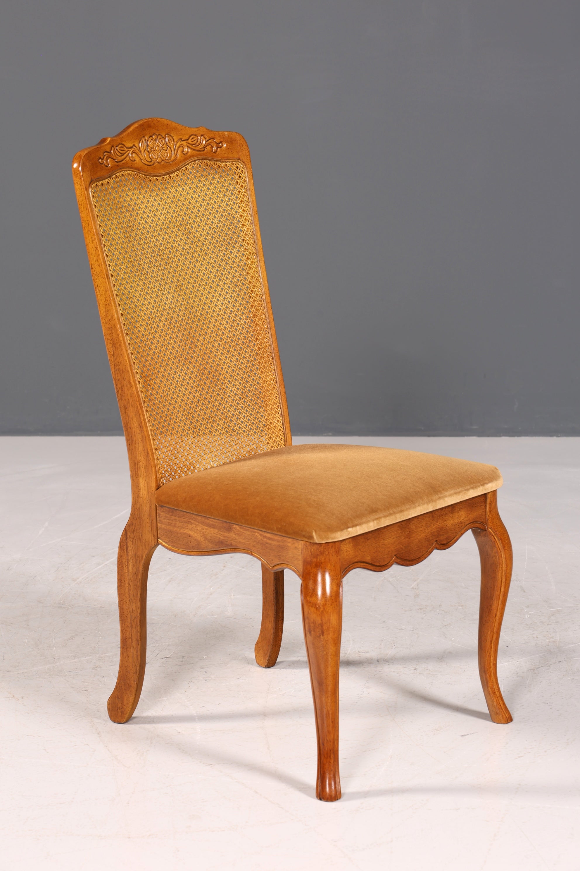F987 Finish cm 4x Original Chippendale Stuhl Vintage Korbgeflecht Küchenstuhl Samt Stuhl