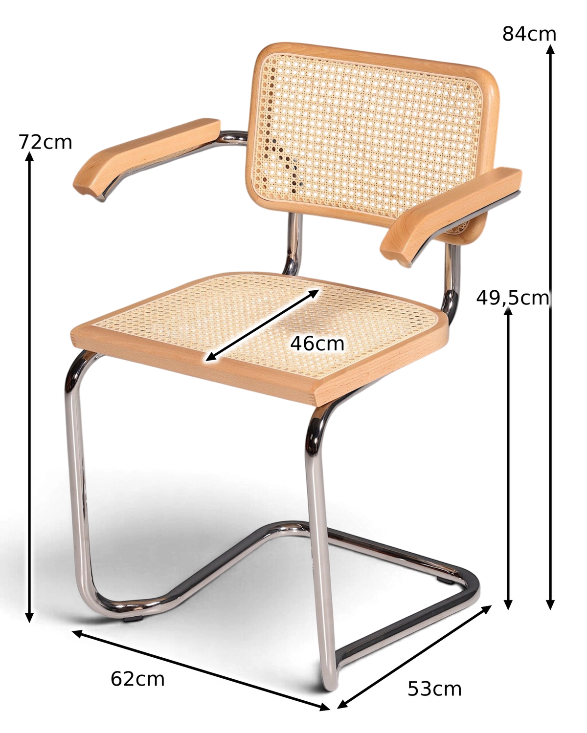 Milano Armlehnstuhl Beige – Wiener Geflecht & Chromgestell | Made in Italy