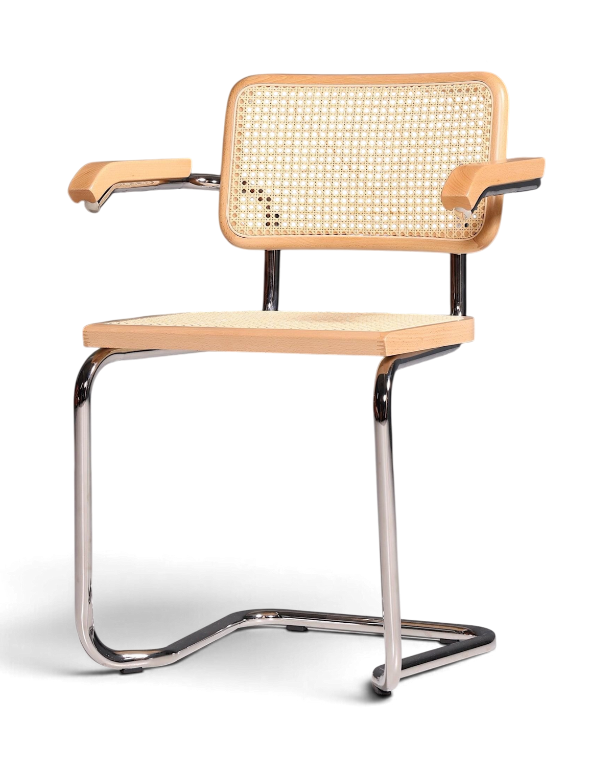 Korbgeflecht Freischwinger Armlehnstuhl "Milano" Made in Italy Beige Wippstuhl Sekretär Stuhl Esszimmer Stuhl