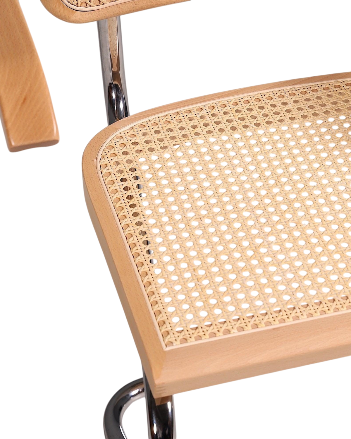 Korbgeflecht Freischwinger Armlehnstuhl "Milano" Made in Italy Beige Wippstuhl Sekretär Stuhl Esszimmer Stuhl