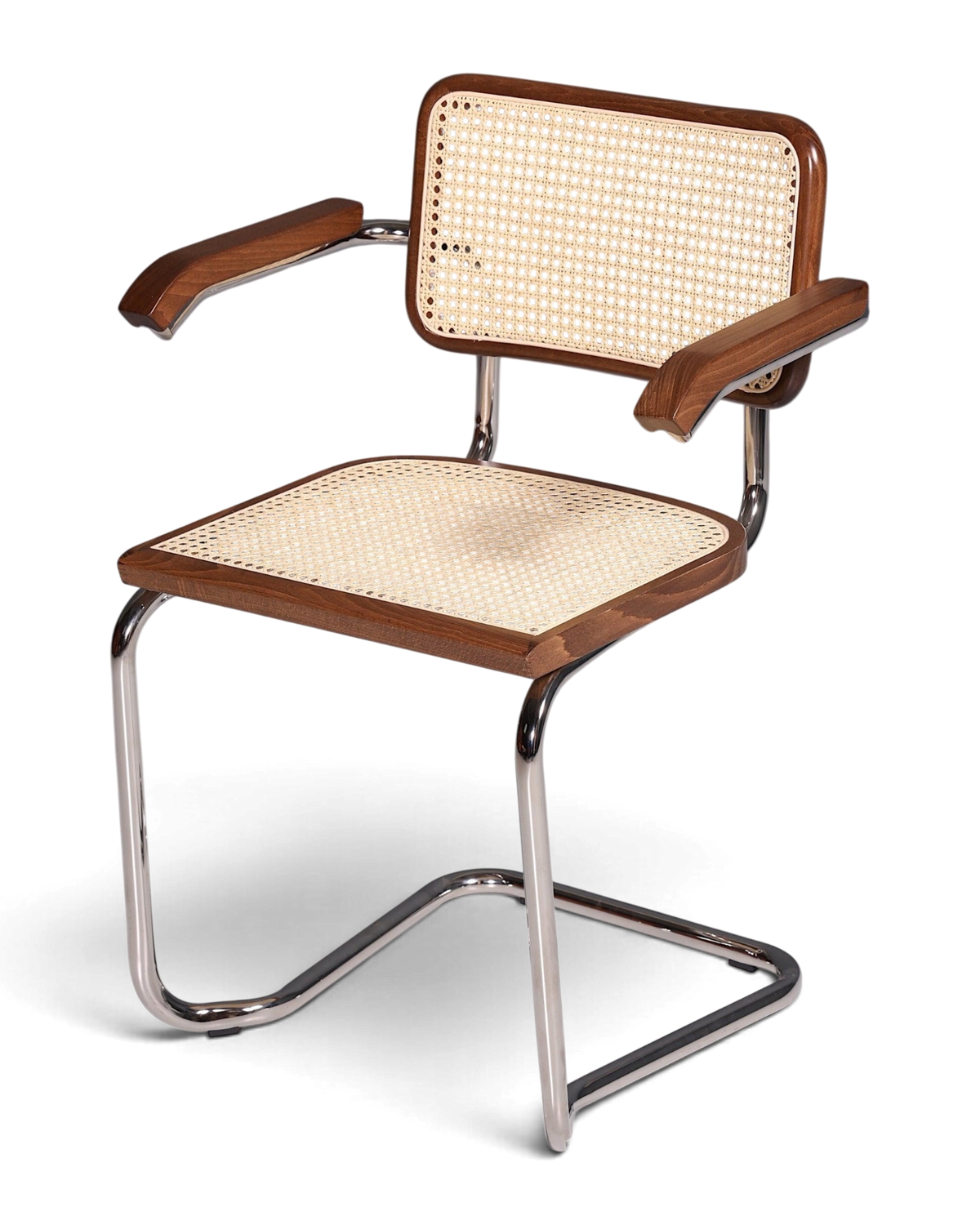 Korbgeflecht Freischwinger Armlehnstuhl "Milano" Made in Italy Braun Küchenstuhl Wippstuhl