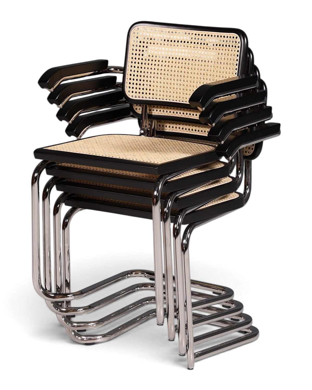 Korbgeflecht Freischwinger Armlehnstuhl "Milano" Made in Italy Schwarz Esszimmer Stuhl Wippstuhl Küchenstuhl