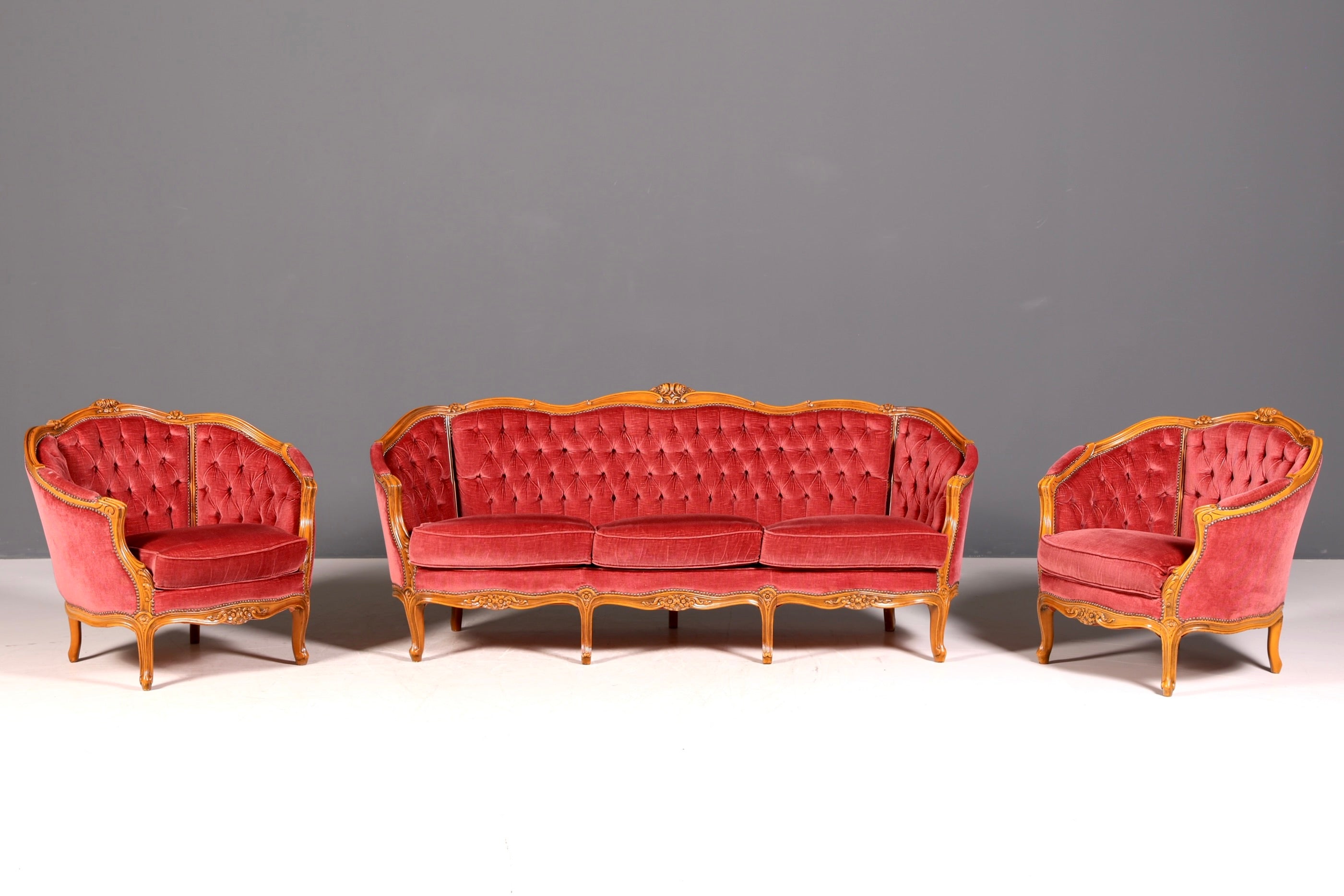 G065 Finish cm Edler Chippendale Armlehnsessel Barock Stil Sessel Armchair Samt Stoff Sessel