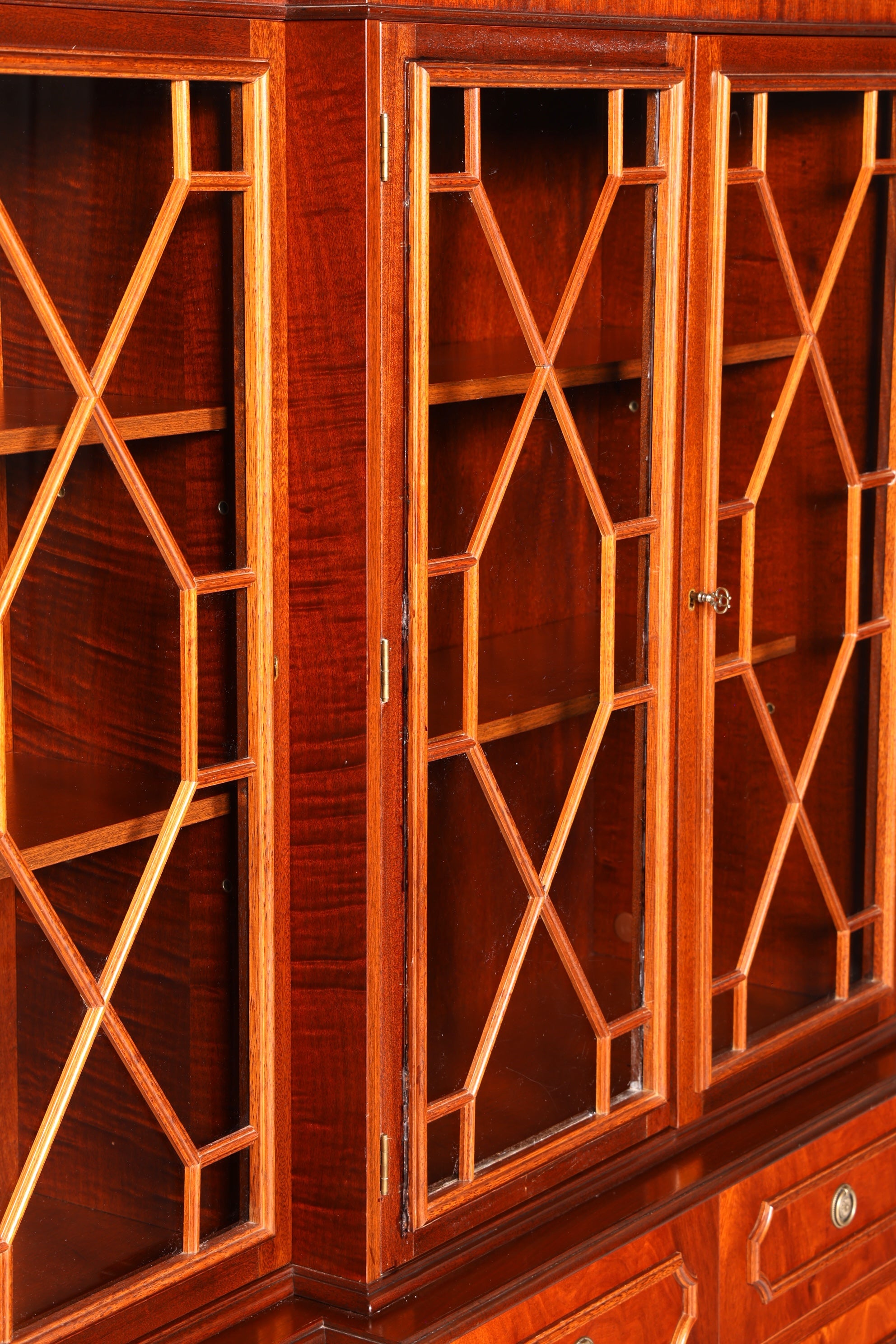 Impressionnante vitrine anglaise, bibliothèque, armoire à livres, vitrine en verre, buffet, armoire en bois véritable, antique et vintage