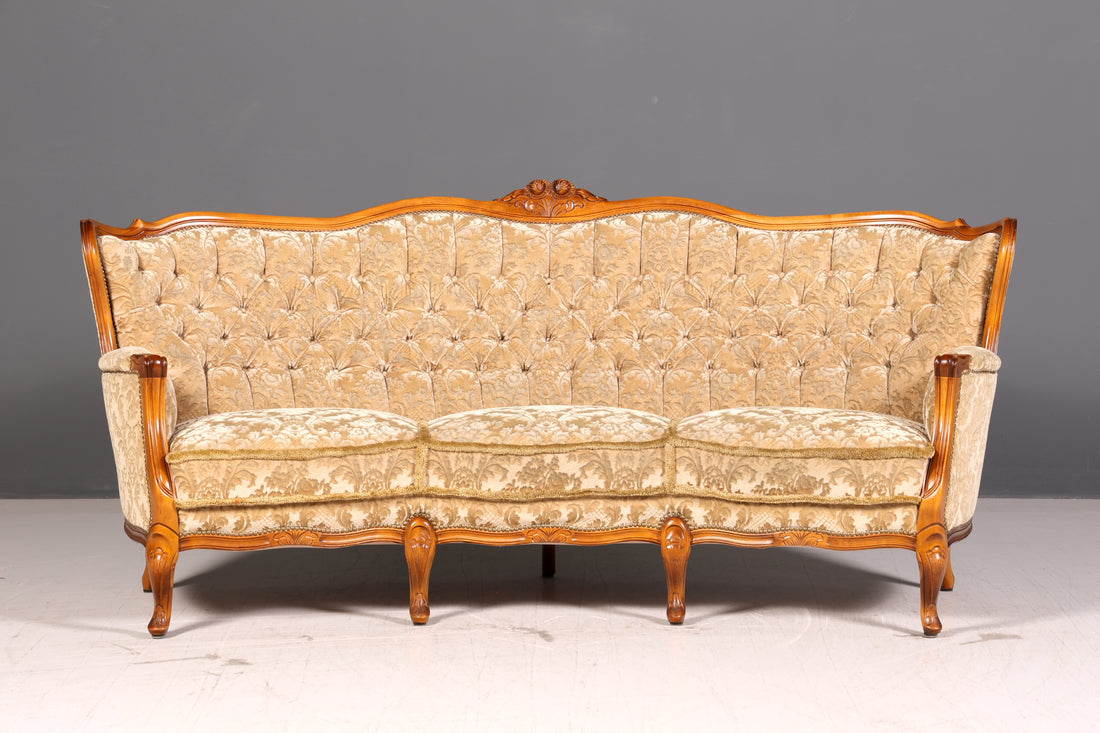 Wunderschönes Chippendale Sofa Barock Stil Couch Samt Stoff 3 Sitzer Antik Vintage