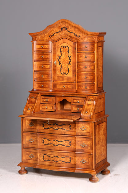Beeindruckender Barock Aufsatzsekretär Nussbaum Sekretär Schreibschrank Tabernakel Massivholz Vintage