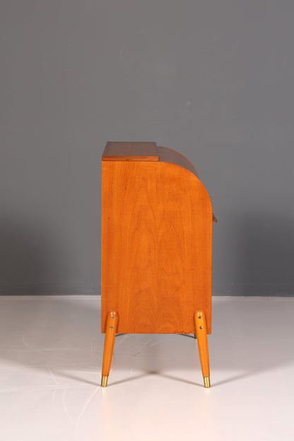 Magnifique secrétaire à rideau Mid-Century, commode de bureau, armoire vintage des années 60 en bois
