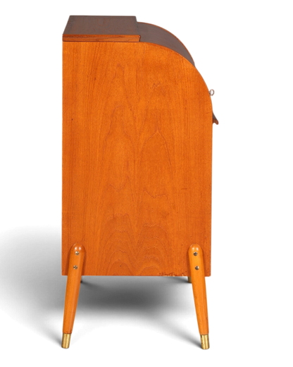 Magnifique secrétaire à rideau Mid-Century, commode de bureau, armoire vintage des années 60 en bois