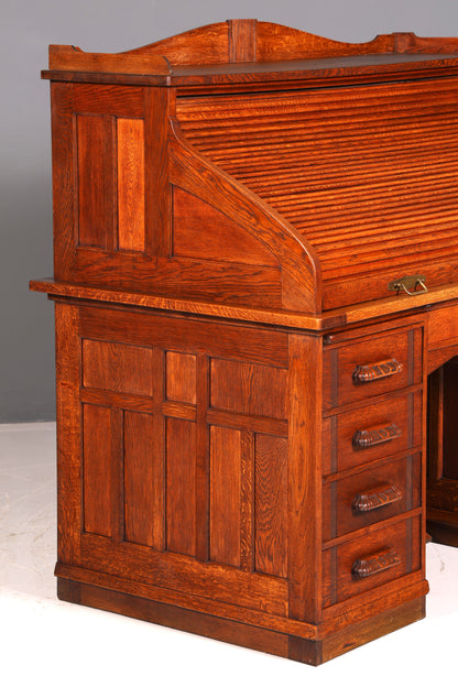 Magnifique secrétaire de style Bauhaus, bureau Art déco, secrétaire à rideau, antiquité vintage en chêne