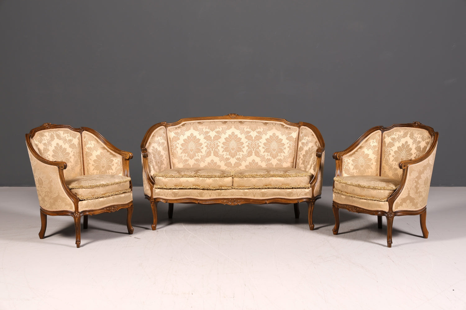 Edler Chippendale Armlehnsessel Barock Stil Samt Stoff Sessel Armchair Rococo Antik Polstersessel