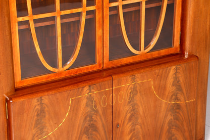 Seltene Original Jugendstil Vitrine Nussbaum massiv Holz Art Deco Antik Schrank Bücherschrank Glasvitrine Vintage