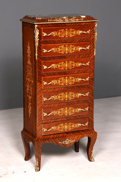 Magnifique buffet haut de style baroque Louis XV, marbre, vertiko, commode marquetée