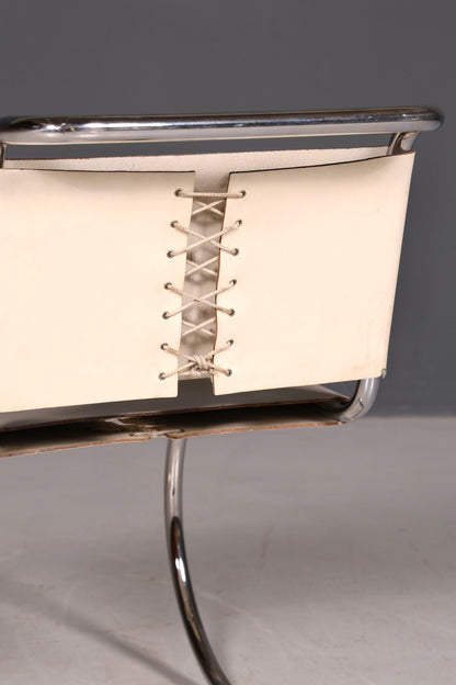 Edler Original Knoll International Freischwinger Stuhl MR Chair Mies van der Rohe Chrom Leder Weiß Bauhaus Sekretär Stuhl Esszimmer Stuhl 1 von 2