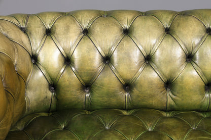 Magnifique canapé Chesterfield original 2 places, vert anglais, cuir véritable, canapé 2 places