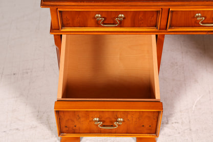 Beautiful English Desk Yew Genuine Leather Top Antique Style Office Desk Executive Desk
