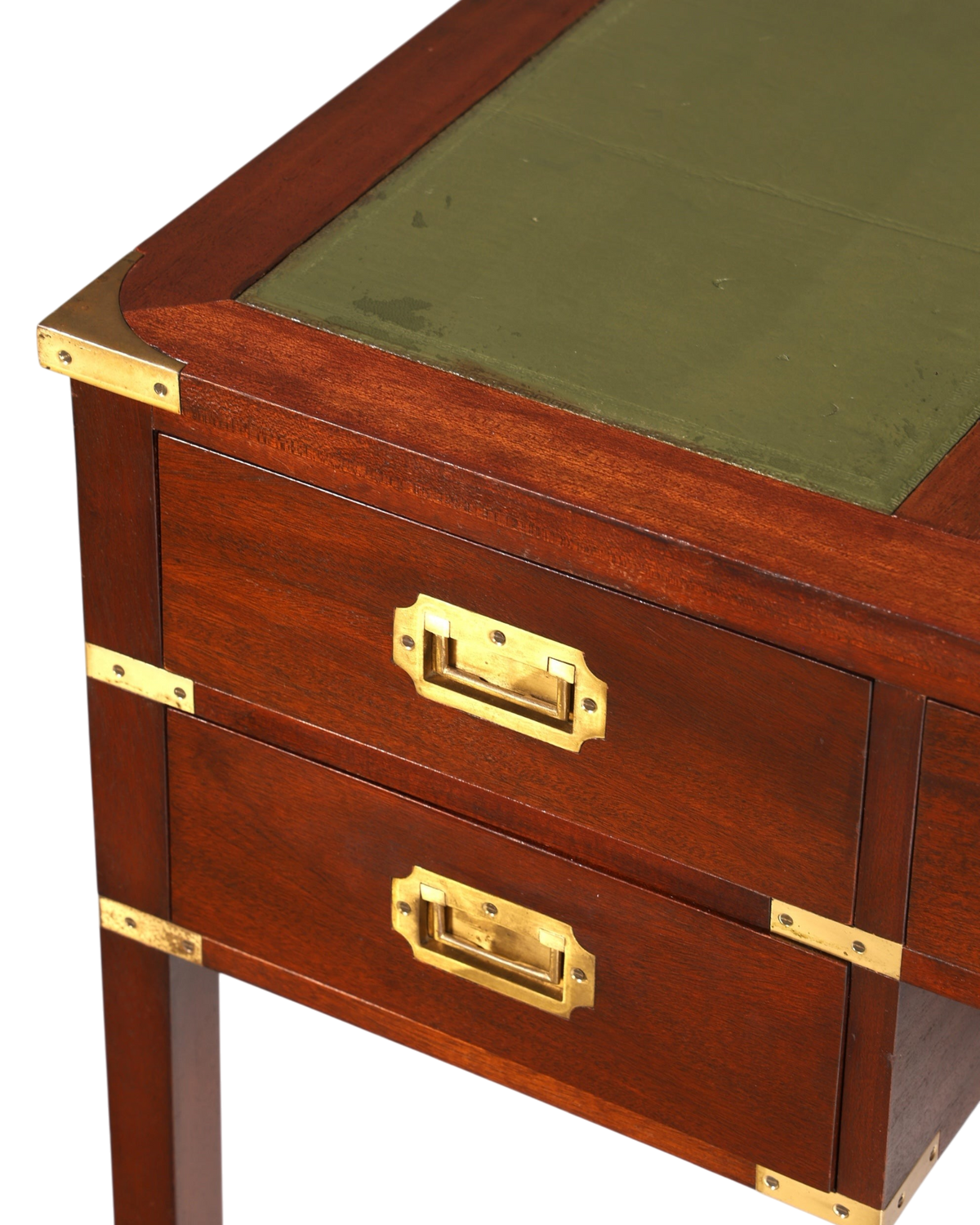 F945 Finish Edler Maritimer Schreibtisch Englischer Military Chest Bürotisch Office Table mit echt Lederauflage