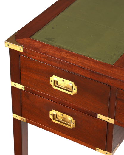 F945 Finish Edler Maritimer Schreibtisch Englischer Military Chest Bürotisch Office Table mit echt Lederauflage