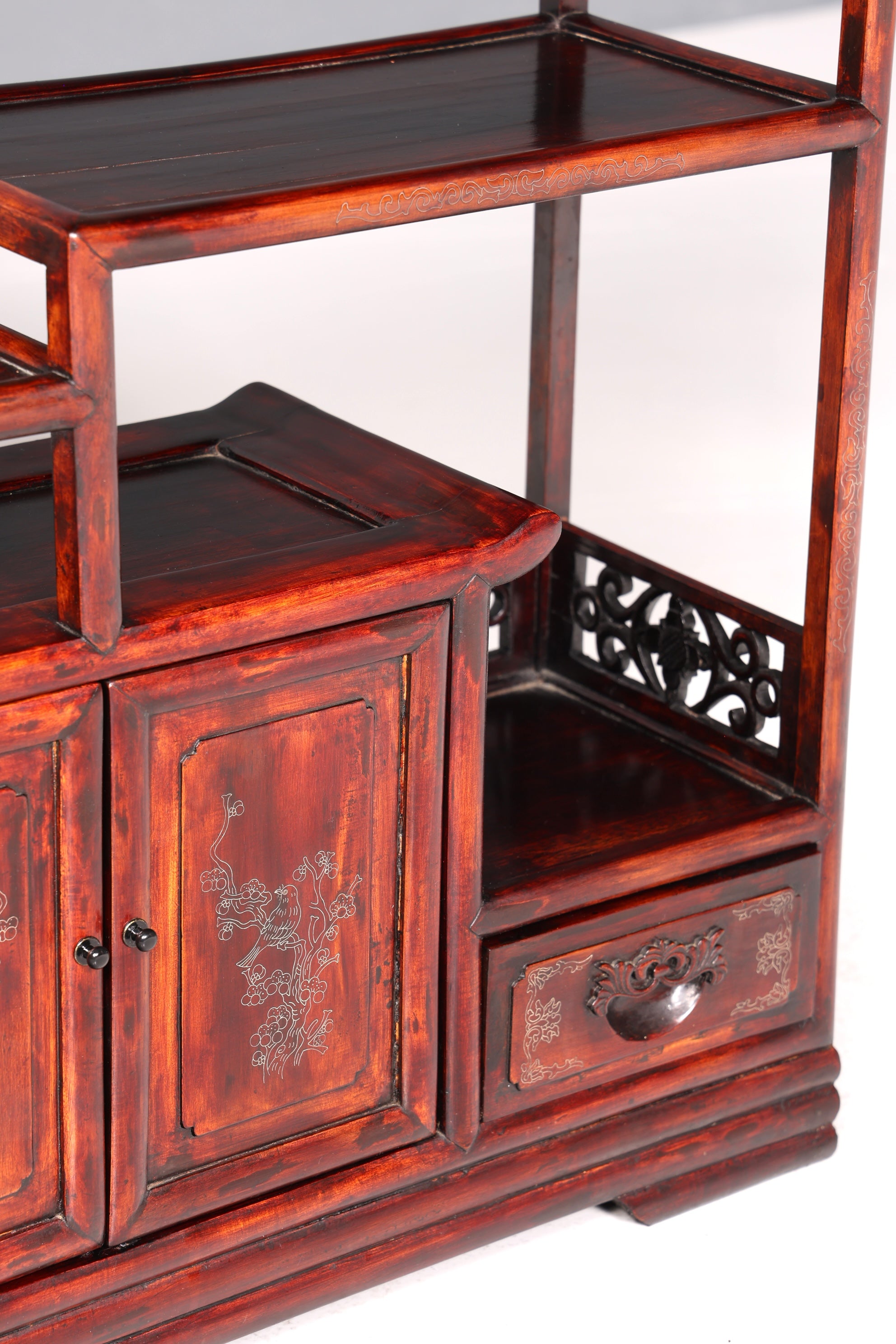 Étagère chinoise magnifiquement ornée, bibliothèque chinoise, présentoir à plusieurs niveaux, bibliothèque asiatique