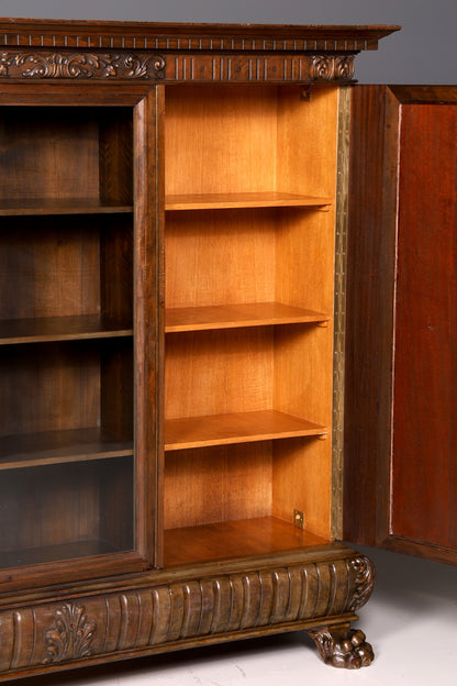 Impressionnante bibliothèque vitrine néo-Renaissance de style Gründerzeit, meuble de bureau, buffet, armoire antique en bois massif