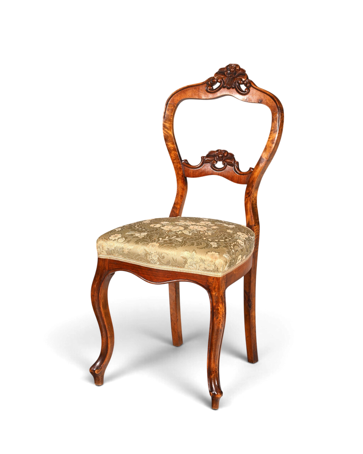 Hauptstadt Möblerei Louis Philippe Stuhl aus Holz mit gemustertem Polster im Biedermeier Stil