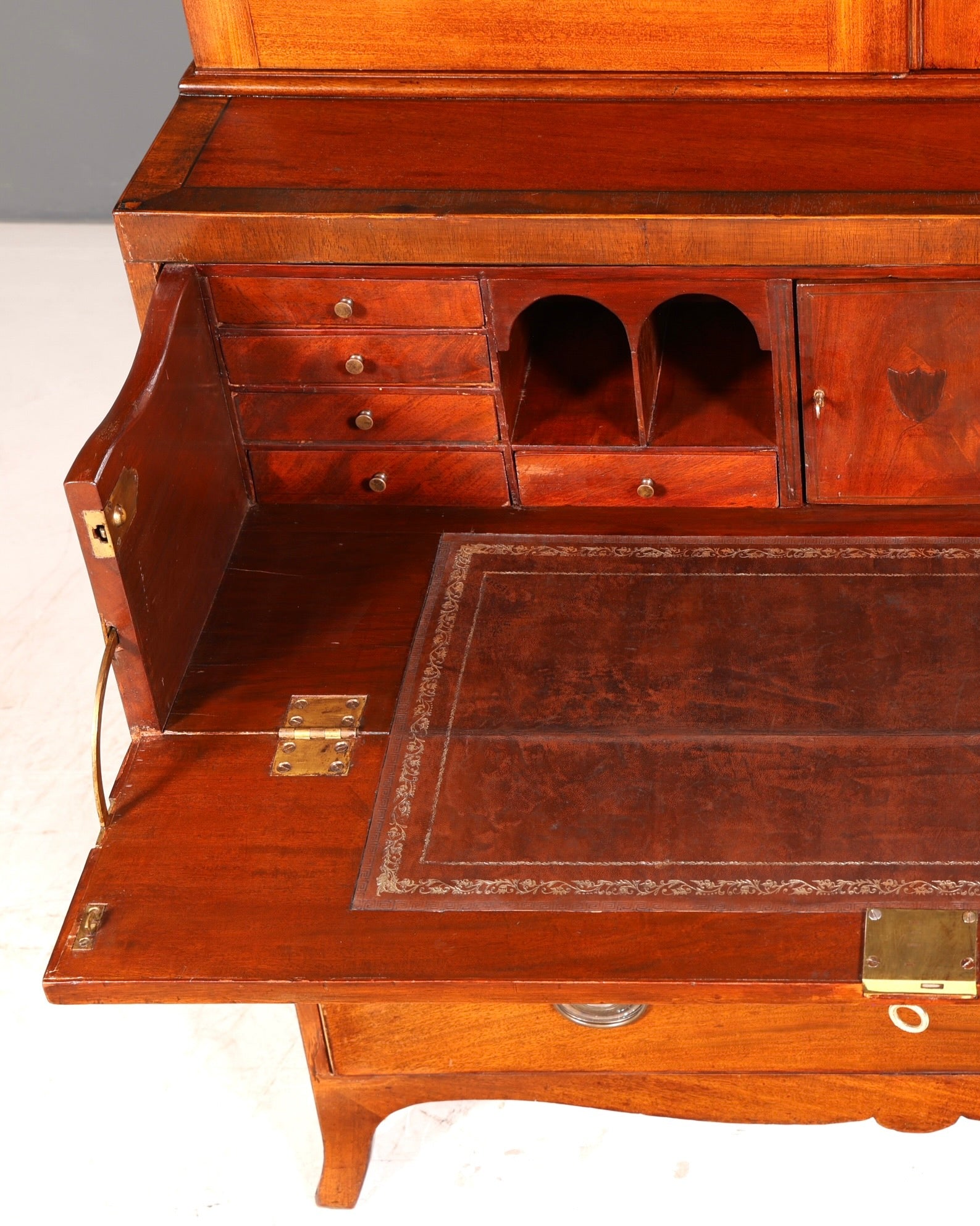 Magnifique secrétaire anglais à abattant avec partie supérieure, secrétaire ancien, bibliothèque vitrine en acajou, meuble de bureau, Royaume-Uni