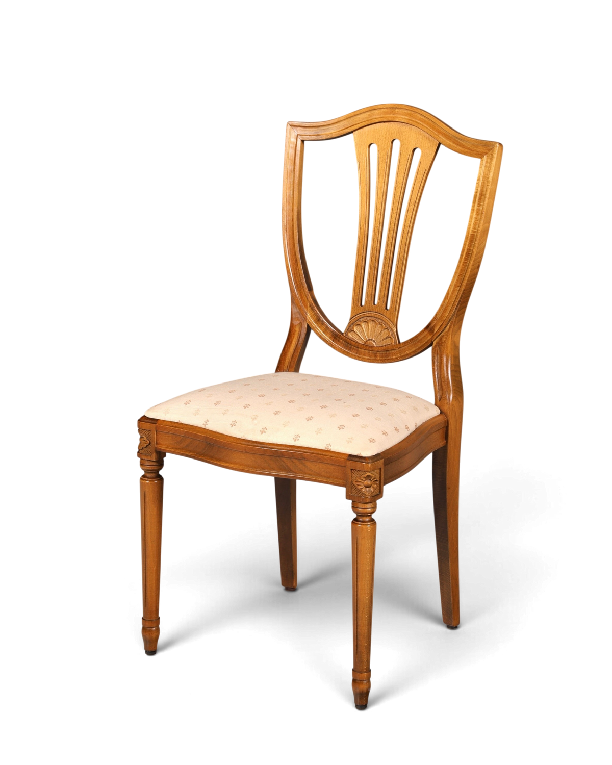Hauptstadt Möblerei Esszimmerstuhl im gustavianischen Stil aus Holz mit heller, gemusterter Polsterung