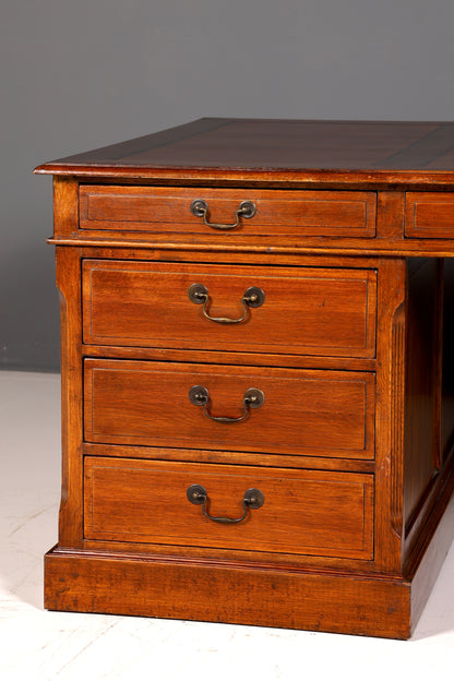 Impressive English XXL Writing Desk, Office Desk, Partner Desk, Antique Solid Wood Vintage