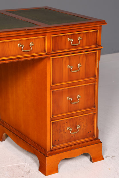 Beautiful English Desk Yew Genuine Leather Top Antique Style Office Desk Executive Desk