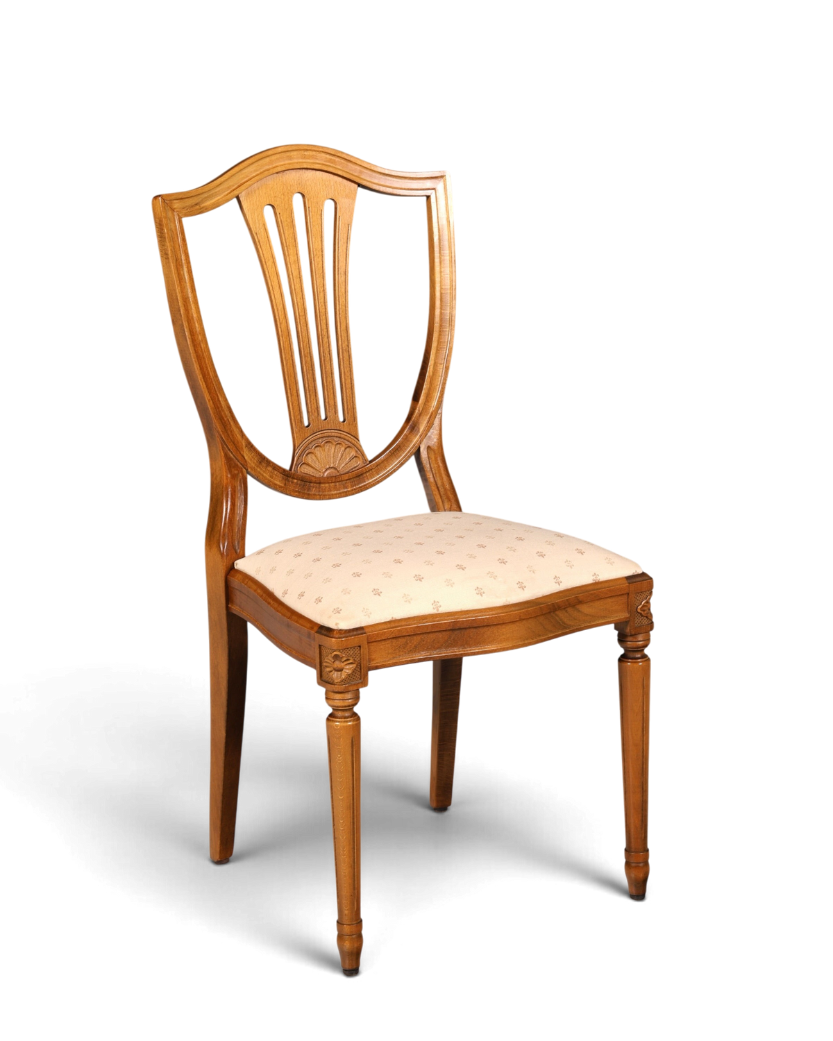 Hauptstadt Möblerei Esszimmerstuhl im gustavianischen Stil aus Holz mit heller, gemusterter Polsterung