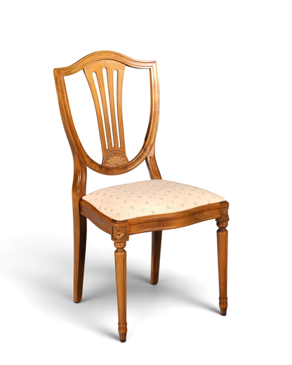 Hauptstadt Möblerei Esszimmerstuhl im gustavianischen Stil aus Holz mit heller, gemusterter Polsterung