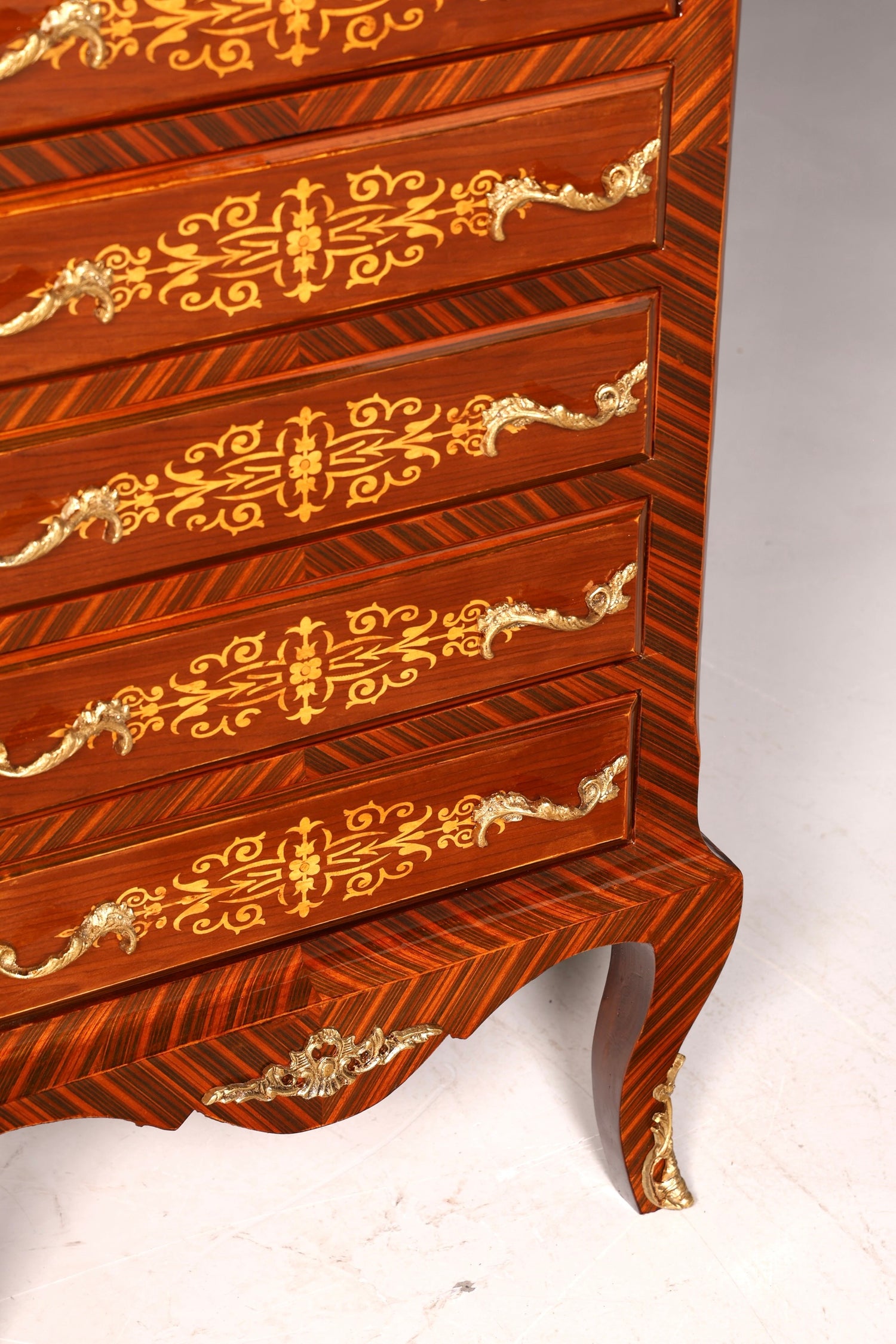 Magnifique buffet haut de style baroque Louis XV, marbre, vertiko, commode marquetée