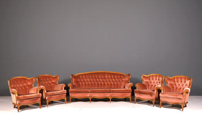 Edles Chippendale Sofa Barock Stil Samt Stoff Couch 3-Sitzer Rococo Antik Polstersofa