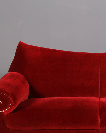 Opulent Bretz Gaudi red velvet designer sofa, 3-seater Baroque Bordeaux velvet couch
