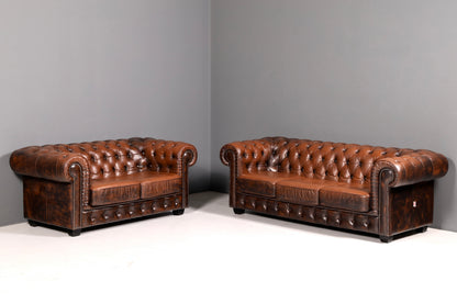 Wunderschönes Original Chesterfield 2-Sitzer Sofa Echt Leder Englische Couch England Polstersofa Antik Vintage Ledersofa