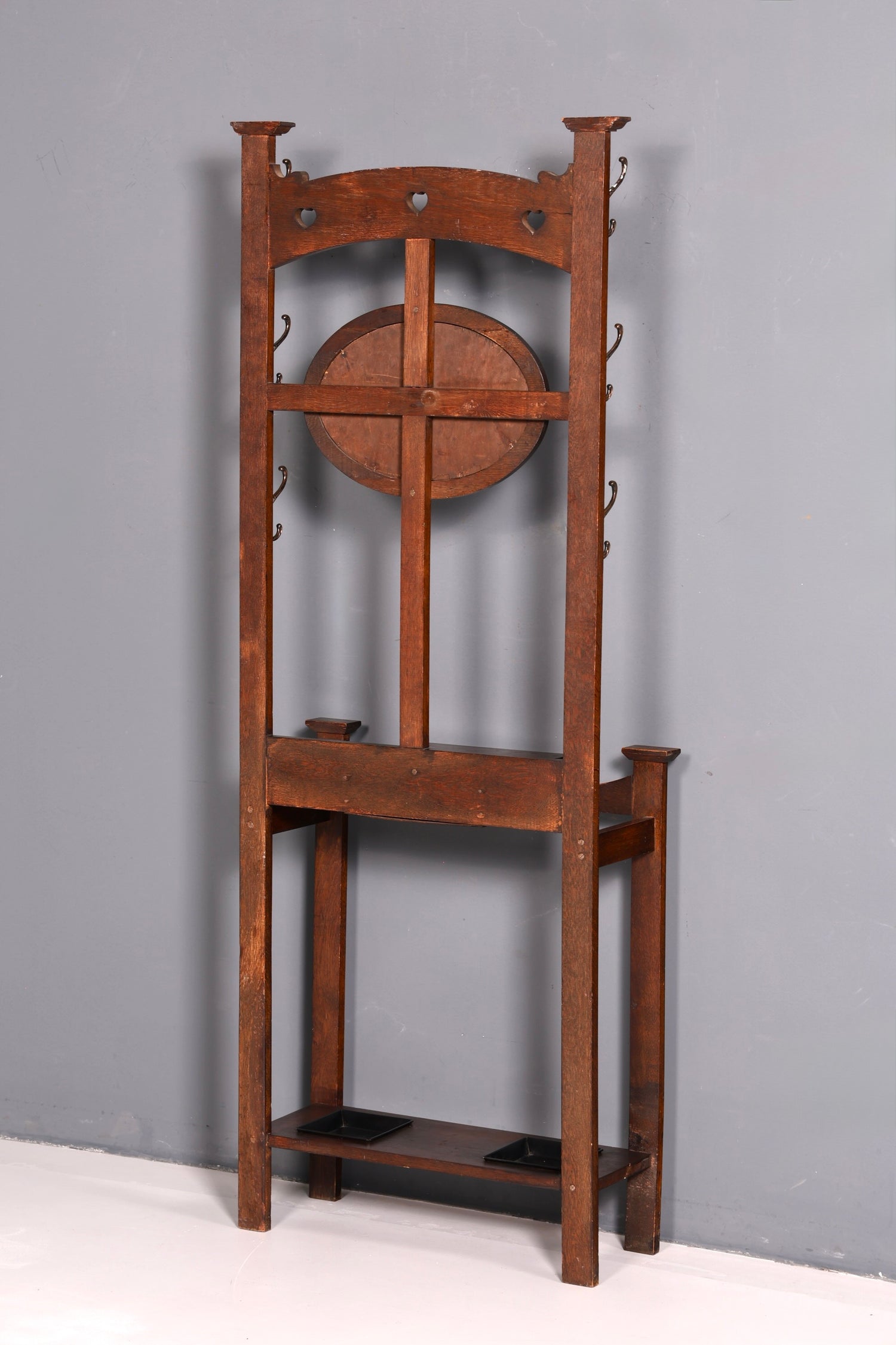 Stunning Art Nouveau hall tree, oak, antique coat rack with mirror, hallway furniture, wall-mounted coat rack