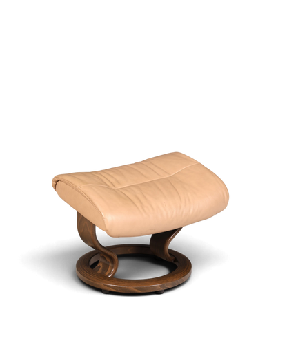 Hauptstadt Möblerei Stressless Sunrise Hocker aus beigem Echtleder mit dunklem Holzgestell
