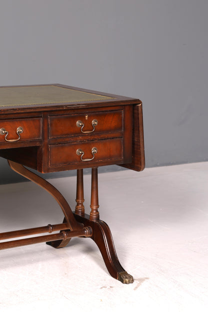 Magnifique bureau anglais Regency pliant avec dessus en cuir véritable, acajou, bureau des années 60