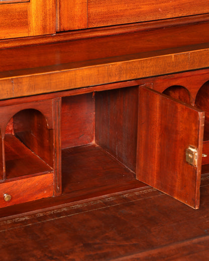 Magnifique secrétaire anglais à abattant avec partie supérieure, secrétaire ancien, bibliothèque vitrine en acajou, meuble de bureau, Royaume-Uni