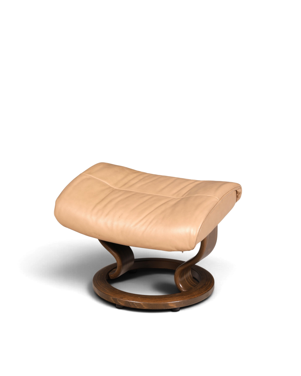 Hauptstadt Möblerei Stressless Sunrise Hocker aus beigem Echtleder mit dunklem Holzgestell