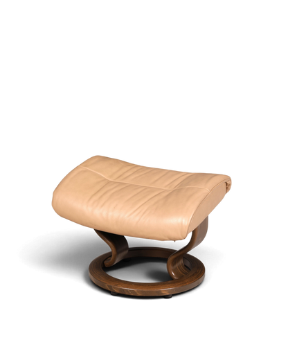 Hauptstadt Möblerei Stressless Sunrise Hocker aus beigem Echtleder mit dunklem Holzgestell