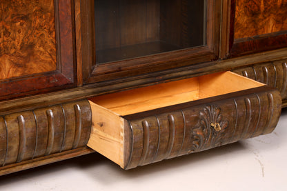 Impressionnante bibliothèque vitrine néo-Renaissance de style Gründerzeit, meuble de bureau, buffet, armoire antique en bois massif