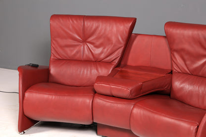 Edles Himolla Ledersofa Trapez 3-Sitzer Echt Leder Rot Relaxsofa Couch Sofa elektrisch verstellbar Vintage